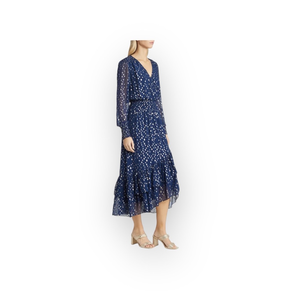 new Lilly Pulitzer 𖦹 Cristiana Chiffon Midi Dress 𖦹 Navy Viscose Metallic 𖦹 4 - Picture 16 of 17